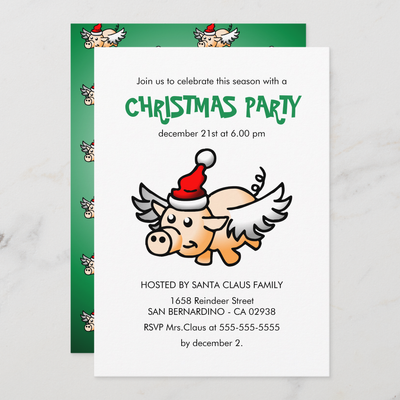 Zazzle The Flying Christmas Pig Party Invitation (Front_Back).png