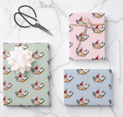 Zazzle The Flying Christmas Pig Wrapping Paper Sheets (Front).png