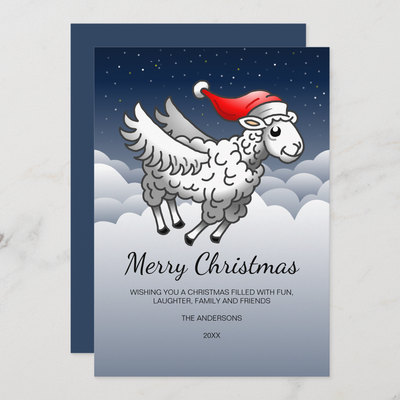 Zazzle Santa Claus Flying Christmas Sheep Holiday Card (Front_Back).png