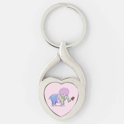 Zazzle Pink Valentines Day Elephant Keychain (Front).png