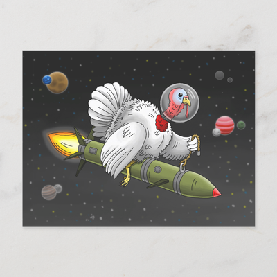 Zazzle Thanksgiving Rocket Turkey Holiday Postcard (Front).png