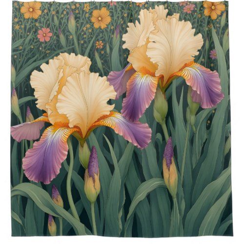 Cream and Purple Iris shower curtain