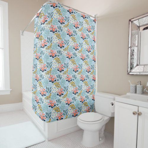Modern Floral on Blue shower curtain