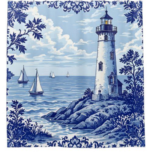 Lighthouse and Sailboats shower curtain