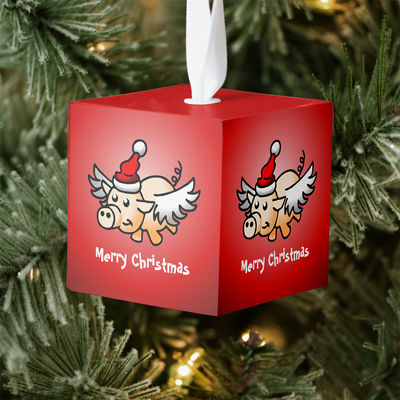 Zazzle Santa's Christmas Pig Red Cube Ornament (Tree).png