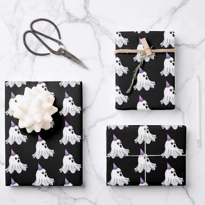 Zazzle Adorable Ghost in the Dark Wrapping Paper Sheets (Front).png
