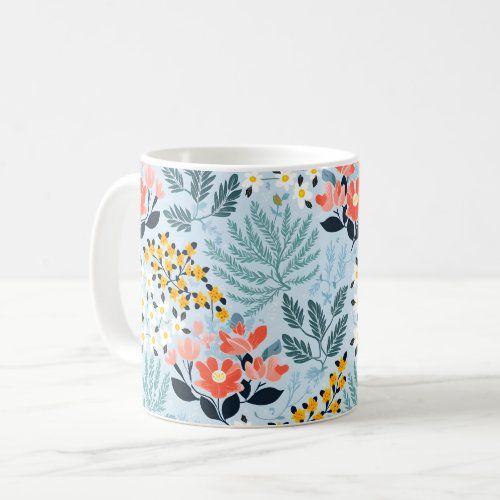 Modern Floral on Blue mug