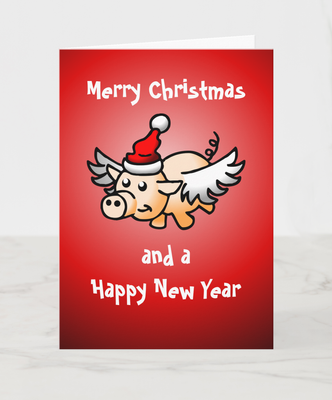 Zazzle Flying Pig Christmas Photo Card (Front).png