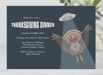 Zazzle Saved by Aliens before Thanksgiving Dinner Invitation (Standing Front).png