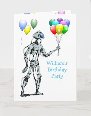 Zazzle The Robot and the Balloons' Birthday Party Card (Front).png