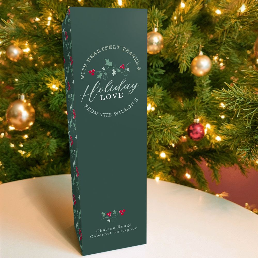Green berries golden holly leaves Christmas love wine box.jpg