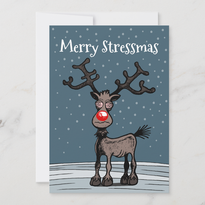 Zazzle Rudolphs Merry Stressmass Holiday Card (Front).png