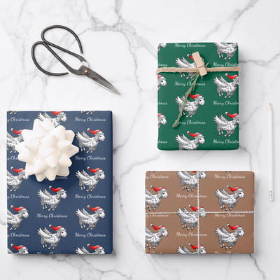 Zazzle Santa Claus Flying Christmas Sheep Wrapping Paper Sheets (Front).png