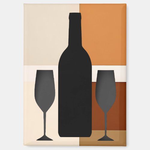 Wine Bottle and Two Wine Glasses magnet