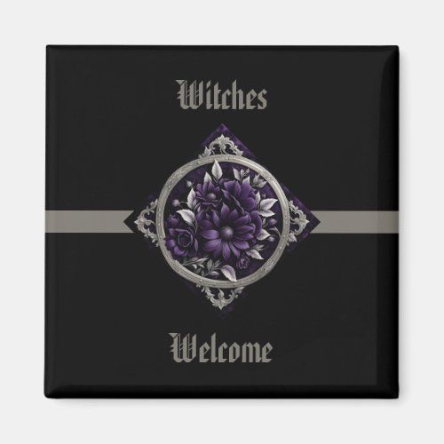 Purple Flowers in Gothic Frame with Ribbon magnet