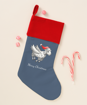 Zazzle Santa's Flying Christmas Sheep Christmas Stocking (Front).png