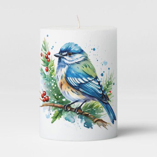 A Bluebird at Christmas candle