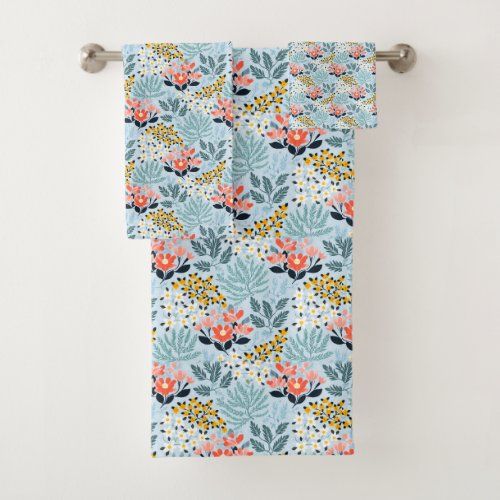 Modern Floral on Blue bath towel set