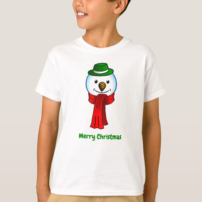 Zazzle Merry Snowman with his Red Scarf T-Shirt (Front).png