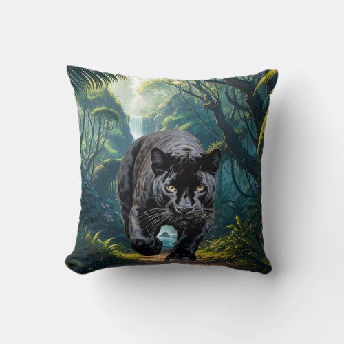 black panther in the jungle throw pillow