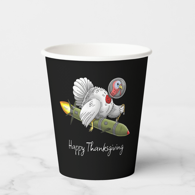 Zazzle Thanksgiving Rocket Turkey Paper Cups (Front).png