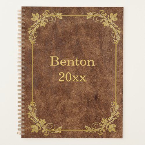 Worn Leather with Gold Frame Planner