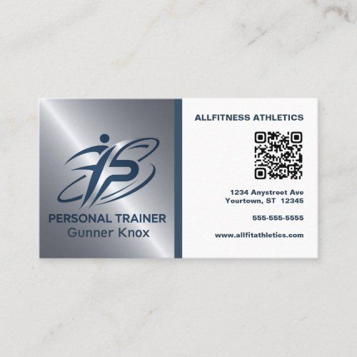 Blue and Silver QR Code Fitness Trainer card