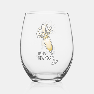 Zazzle Happy New Year Champagne Stemless Wine Glass (Front).png