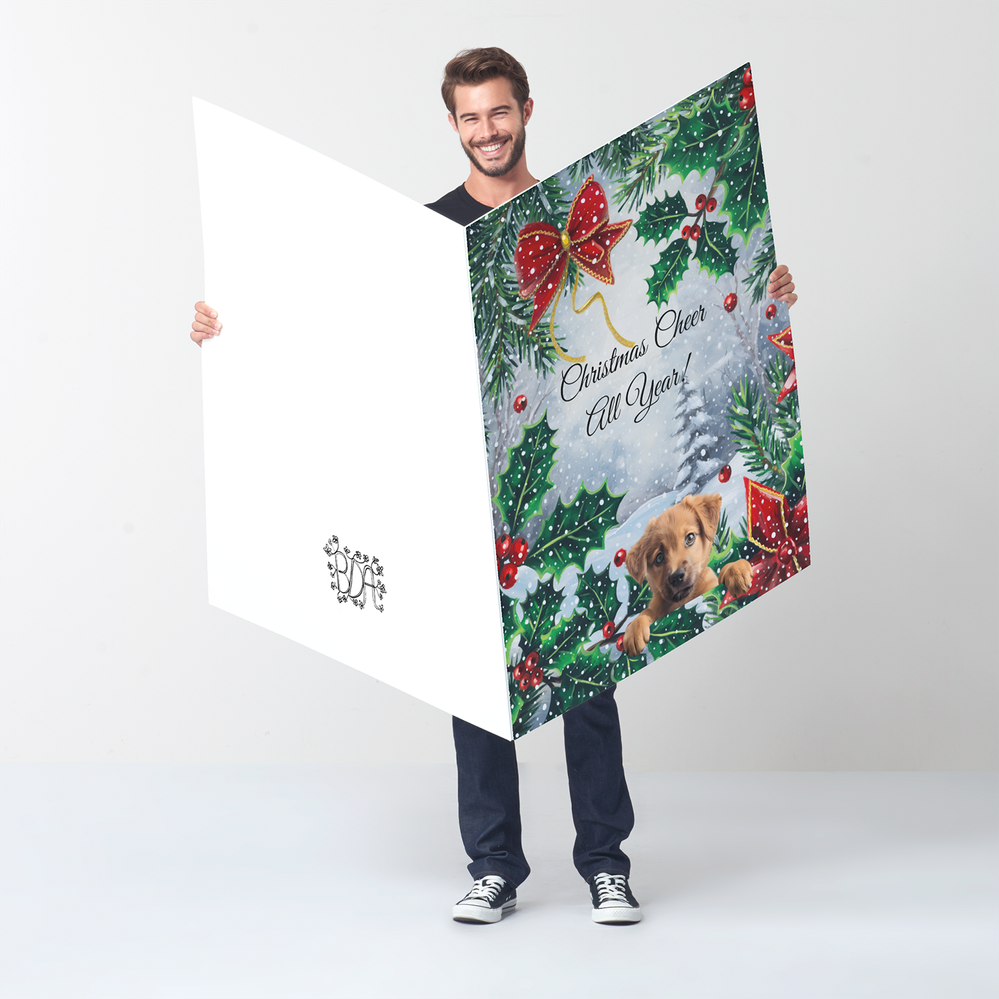 Zazzle Christmas Holiday Puppy Custom Text and Signature Card (In Situ).png