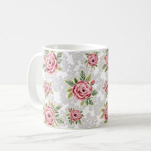 Red Flowers on Lacy Background mug
