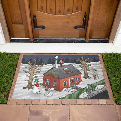Zazzle Santa Claus and the little red house Doormat (Outdoor).png