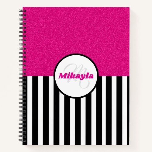 Black and White Stripes with Pink Glitter notebook