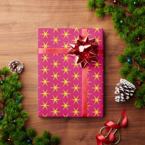 Gold Stars on Red Textured Background wrapping paper