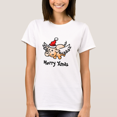 Zazzle Flying Christmas Pig T-Shirt (Front).png