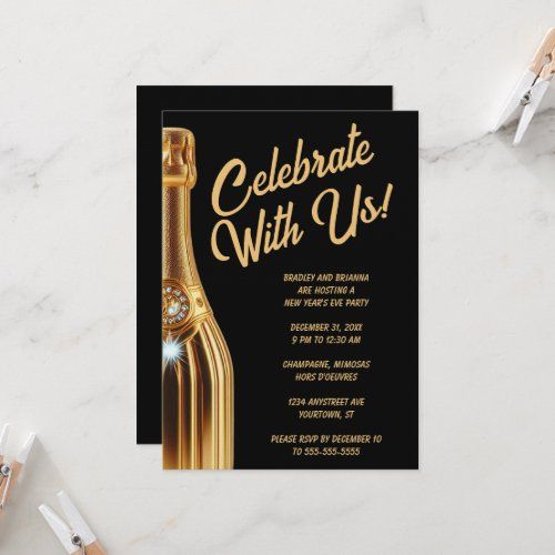 Gold Champagne Bottle invitation