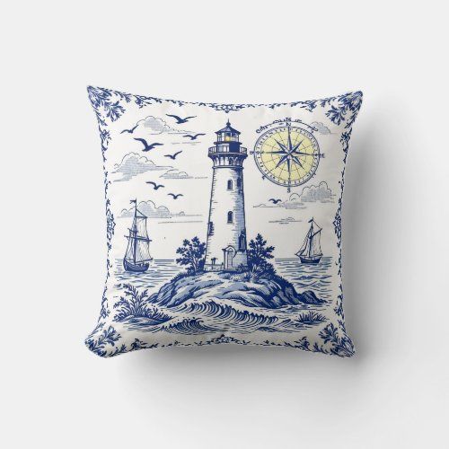 Lighthouse and Compas throw pillow