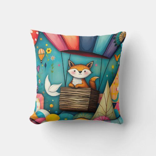 A Fox's Flying Fantasy throw pillow