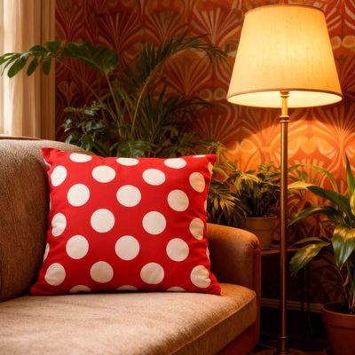 Red pillow with white dots