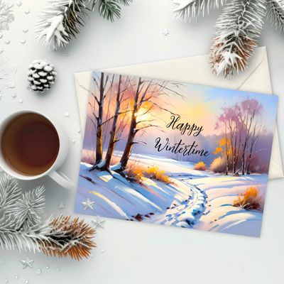 Postcard - winter landscape in the morning light