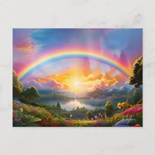 Beautiful Rainbow and Lake postcard