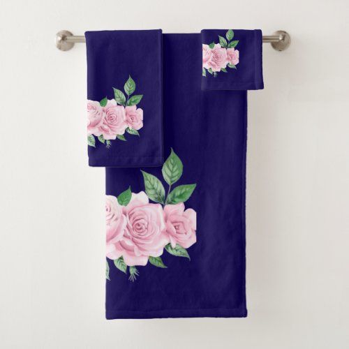 Five Pink Roses bathtowel set