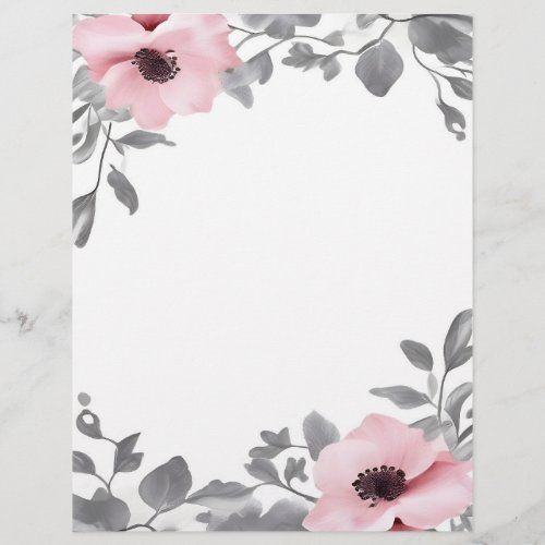 Pink Flowers Gray Accents stationery