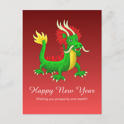 Zazzle Colorful Hand Drawn Chinese Dragon Holiday Postcard (Front).png