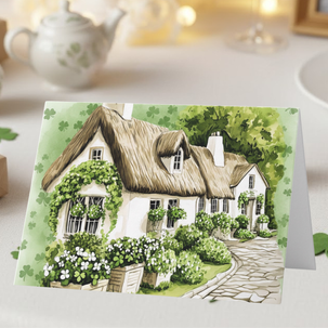 Irish Cottage Irish Blessing Shamrock Happy St. Patrick's Day Card.png