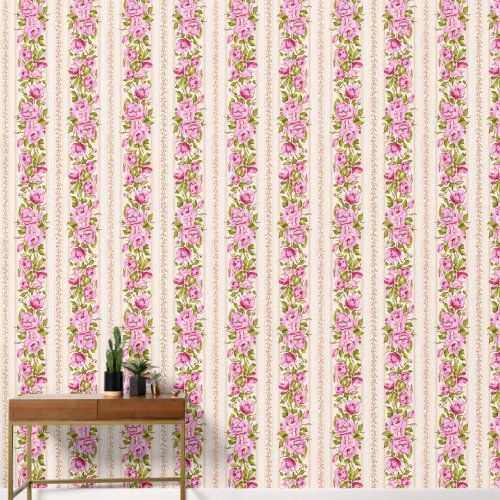 pink floral stripes wallpaper