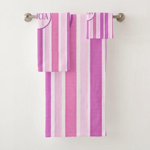 pink and fuchsia stripes bath towel set