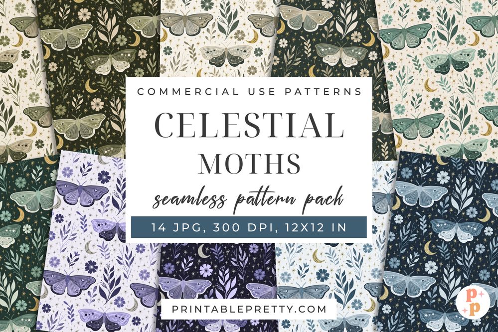 Celestial Moths Seamless Pattern Digital Paper Pack Printable Pretty_Preview 1.jpg