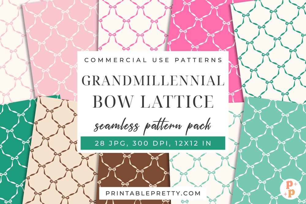 Grandmillennial Bow Lattice Seamless Digital Paper Pattern Pack Preview_Preview 1.jpg