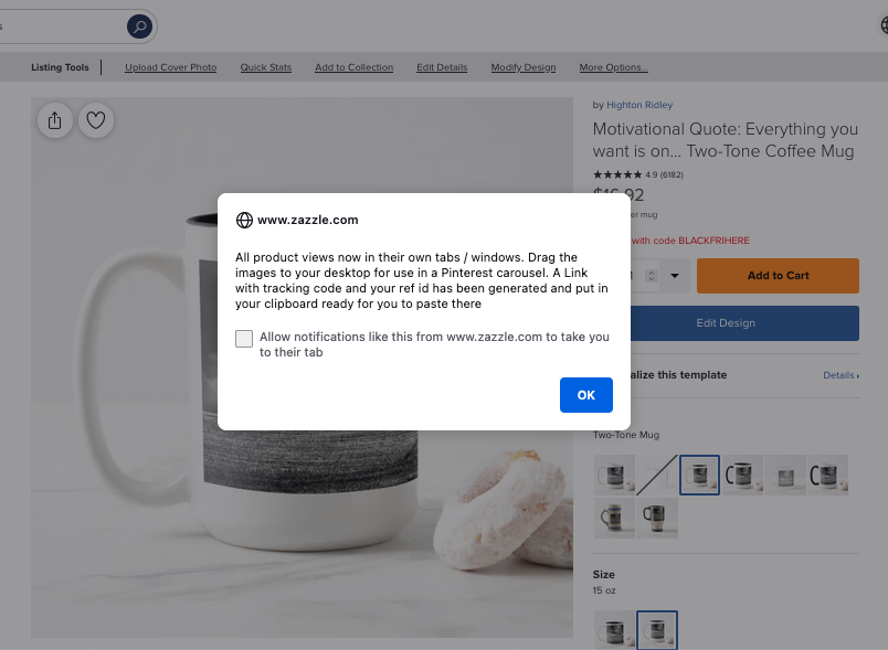 Confirmation dialog after clicking the bookmarklet