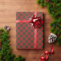 Green Polka Dots with Red Background Wrapping Paper
